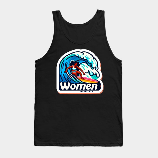 Riding the Wave of Change: Women in Sports Female Surfer Tank Top by PuckDesign